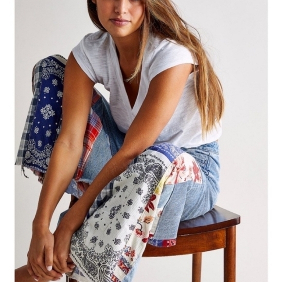 Free People Multicolor Patchwork Flare Jeans - Picture 2 of 13